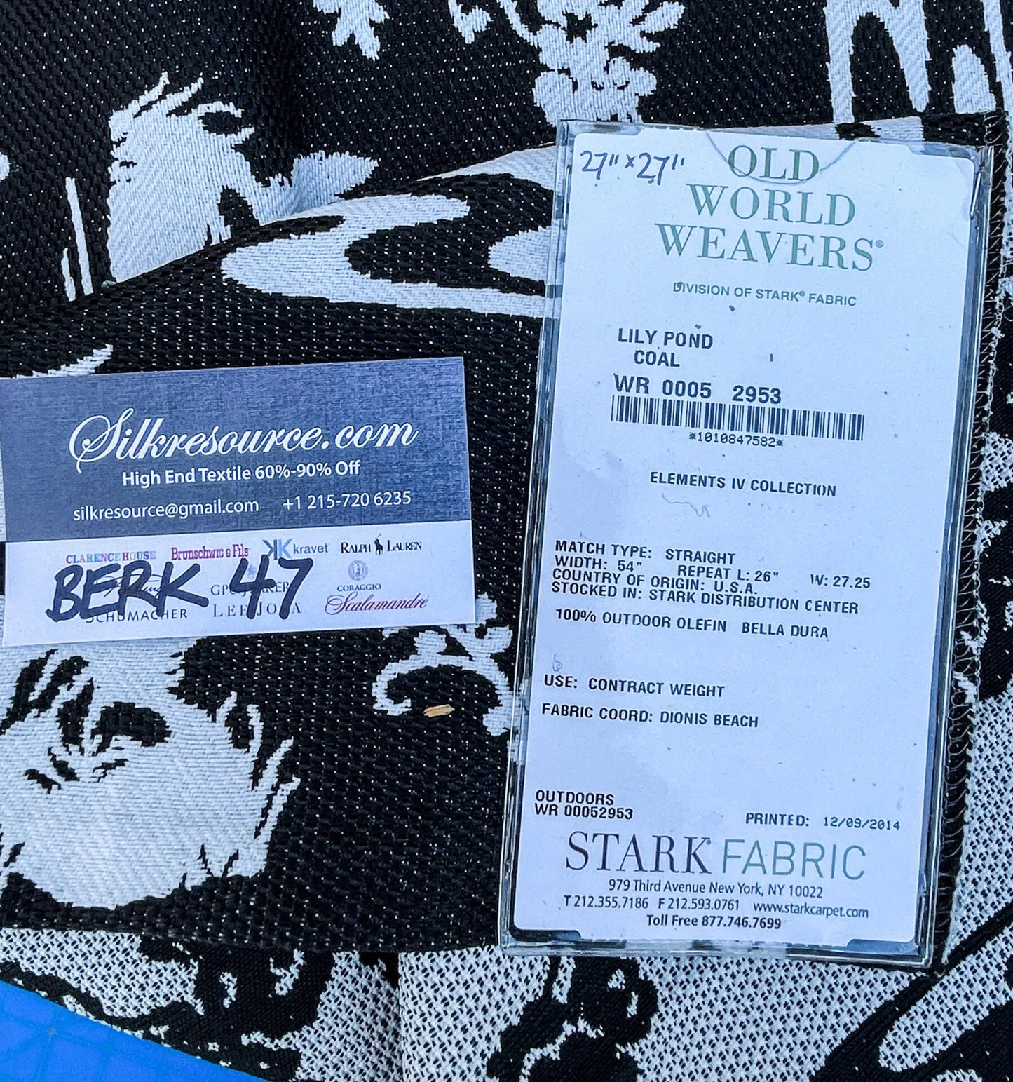 41 Berkbox47 27″x 27″ Square Scalamandre LILY POND COAL Black and White Outdoors Bird/ Animal Chinoiserie