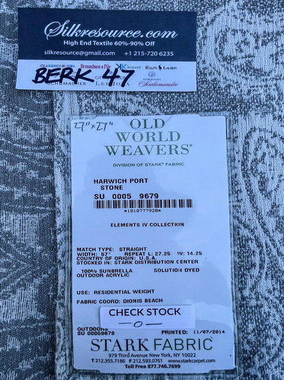 42 Berkbox47 27″x 27″ Square Scalamandre HARWICH PORT STONE Outdoor Classic Damask Old World Weavers Beige and White
