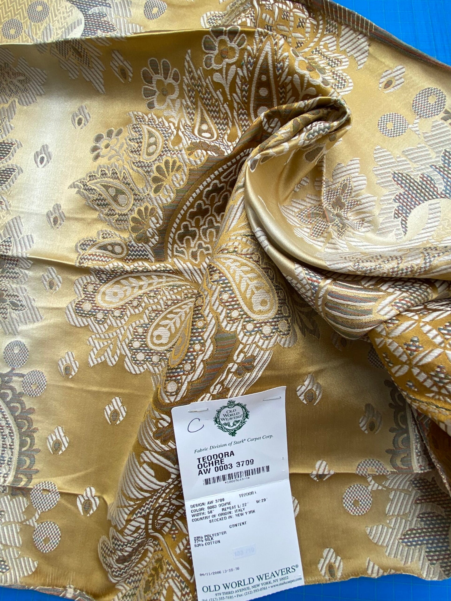 76 Berkbox71 Scalamandre Square Silk by Old World Weavers Teodora Ochre Gold Silk Damask Renaissance ArtichokeTraditional Damask MSRP USD 338/Y