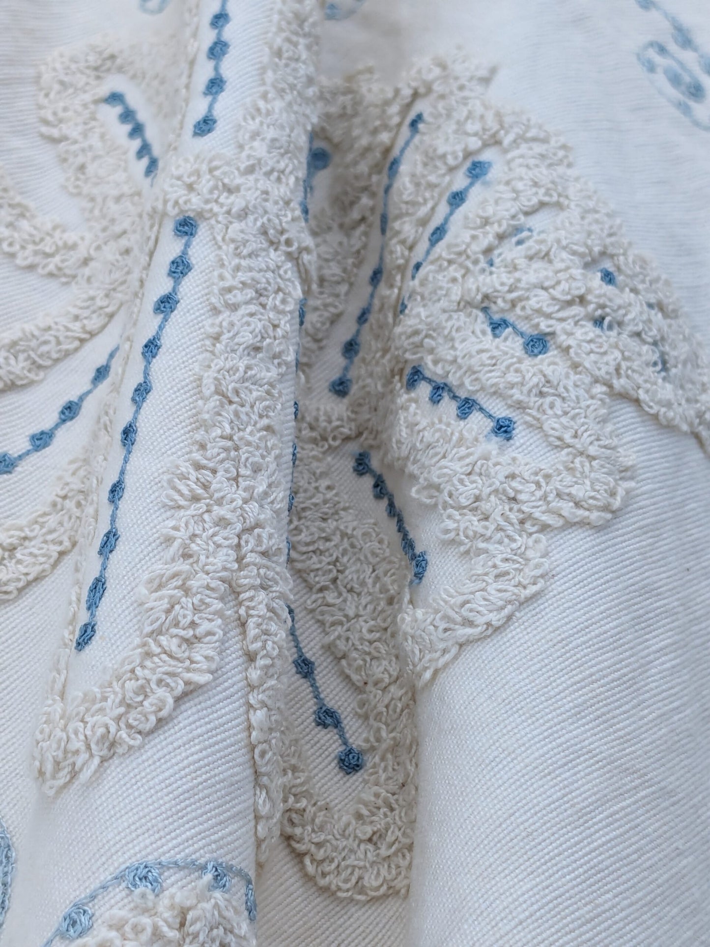 Scalamandre  Fossils Blue Embroidery Fern Trilobite Paisley Heavy Cotton Blue on White MSRP USD372/y