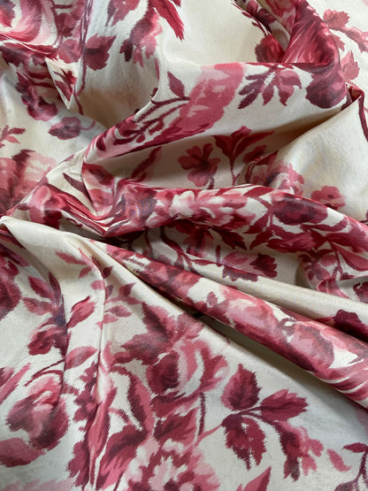 1.3 yards Scalamandre Tassinari & Chatel Lamballe Rose Red White Silk Warp Print  Floral Print Historical Circa 1778 MSRP USD 2022/yard