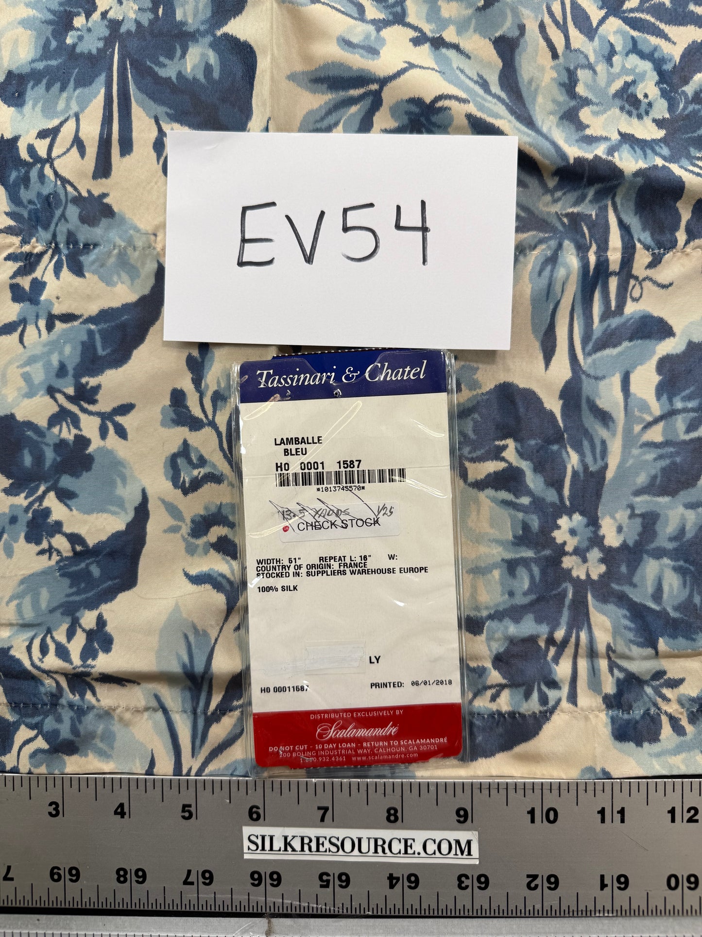 1.2 yards Scalamandre Tassinari & Chatel Lamballe Bleu Blue White Silk Warp Print  Floral Print Historical Circa 1778 MSRP USD 2022/yard