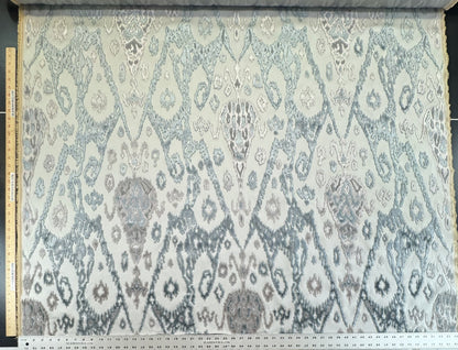 Scalamandre  Tai Lao Mist Blue Brown Velvet Ikat Paisley Viscose Cotton MSRP USD 532/y