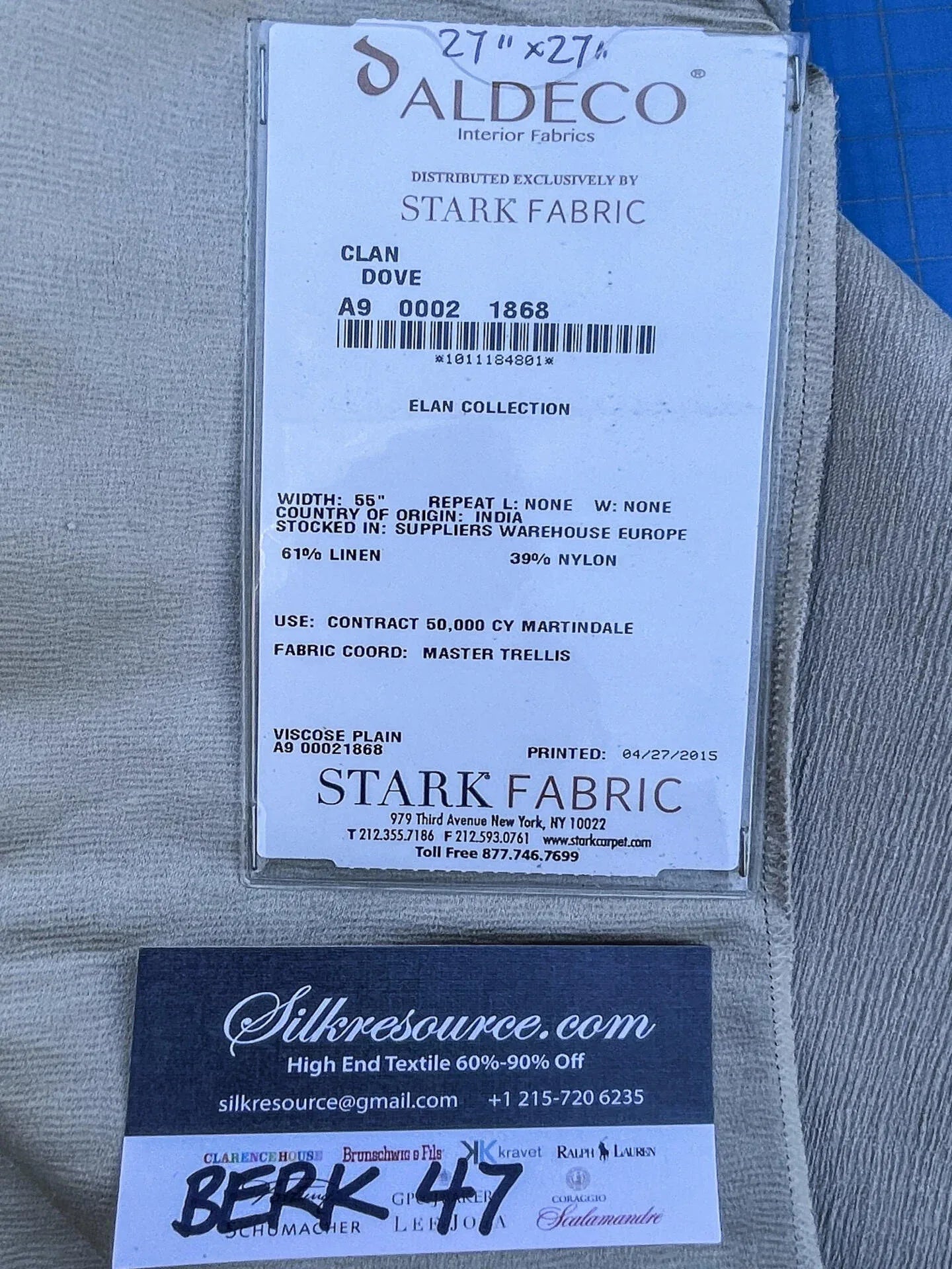 52 Berkbox47 28″x 28″ Square Scalamandre CLAN DOVE Gray Viscose Plain