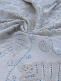 Scalamandre Fossils Embroidered Heavy Cotton - Blue on White