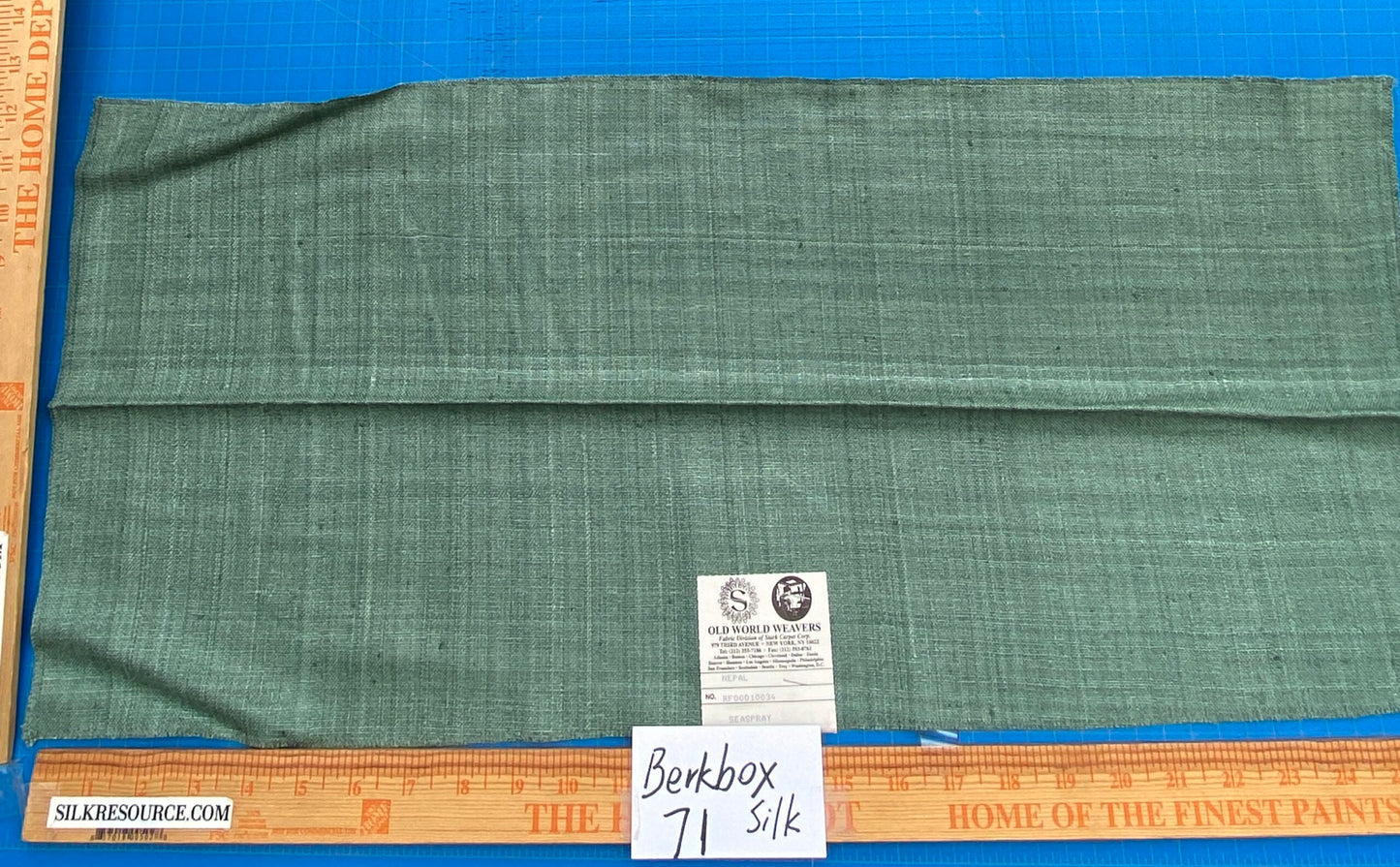 83 Berkbox71 Scalamandre Square Silk by Old World Weavers Nepal Seaspray Green Solid 12" x 25" MSRP USD 310/y