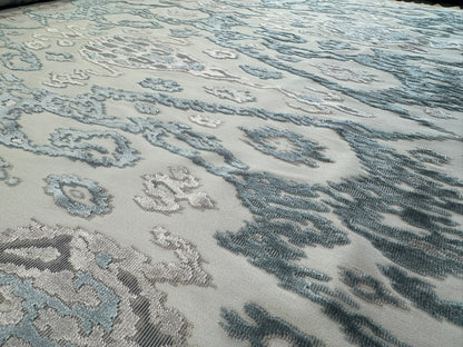 Scalamandre  Tai Lao Mist Blue Brown Velvet Ikat Paisley Viscose Cotton MSRP USD 532/y
