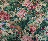 Historical Bella Flora Tropical Floral Chintz Linen Cotton Print Fabric- Pink on  Beige from UK
