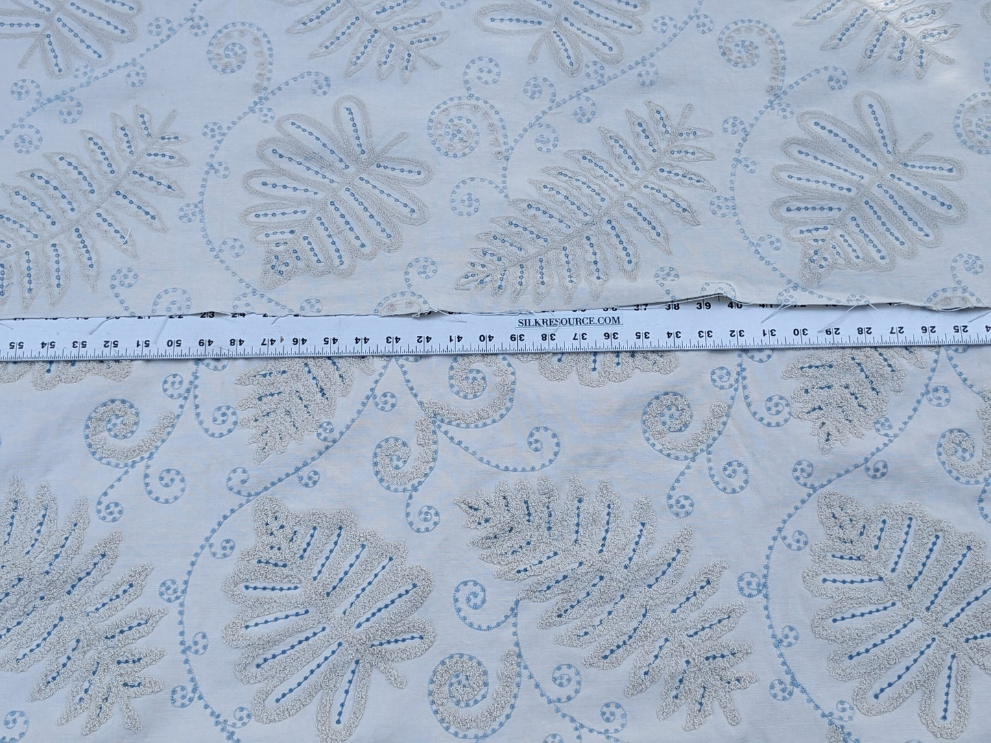 Scalamandre  Fossils Blue Embroidery Fern Trilobite Paisley Heavy Cotton Blue on White MSRP USD372/y
