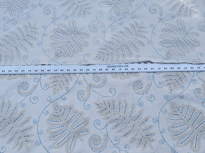 Scalamandre  Fossils Blue Embroidery Fern Trilobite Paisley Heavy Cotton Blue on White MSRP USD372/y