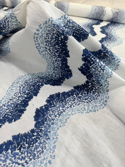 Scalamandre Anchita Embroidery Purple Stripe Ombre Linen Cotton - By The Yard - MSRP USD428/y