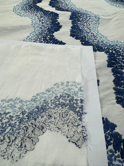 Scalamandre Anchita Embroidery Purple Stripe Ombre Linen Cotton - By The Yard - MSRP USD428/y