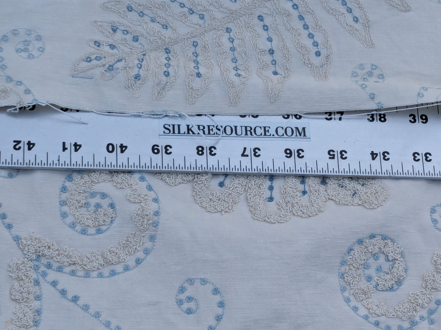 Scalamandre  Fossils Blue Embroidery Fern Trilobite Paisley Heavy Cotton Blue on White MSRP USD372/y