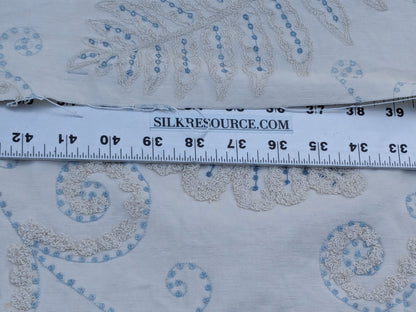 Scalamandre  Fossils Blue Embroidery Fern Trilobite Paisley Heavy Cotton Blue on White MSRP USD372/y