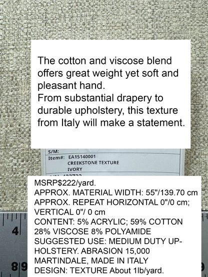 Scalamandre Creekstone Texture Ivory Heavy Chenille - By The Yard - MSRP USD 222/Y