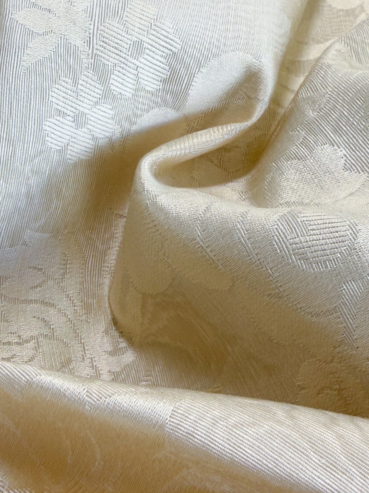 By yard Monceau Moire Linen Cotton Damask Historical Ivory Cream White MSRP 458