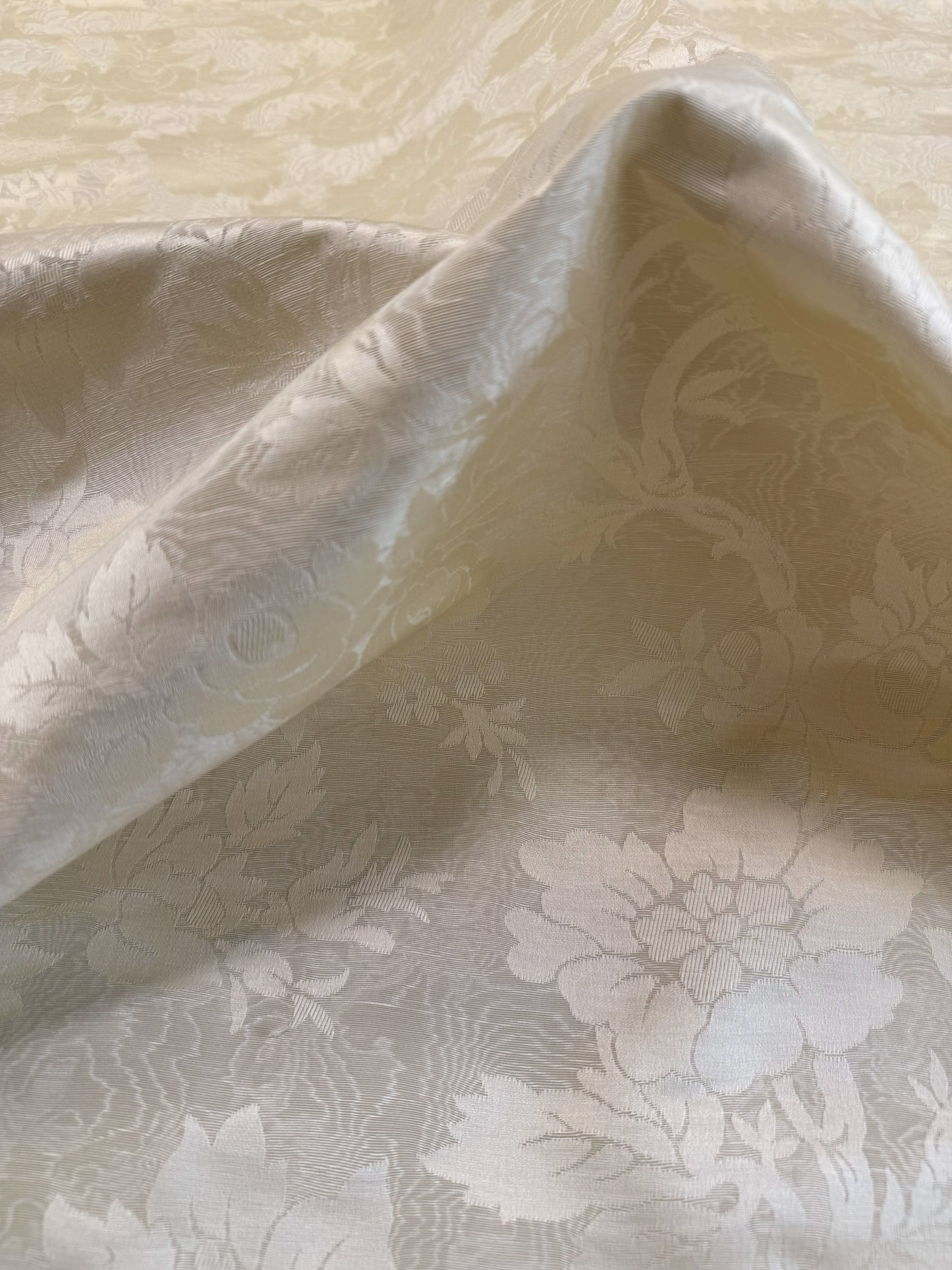 By yard Monceau Moire Linen Cotton Damask Historical Ivory Cream White MSRP 458