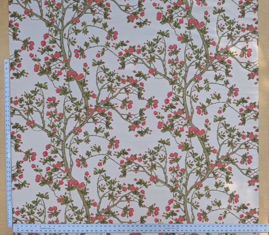 Scalamandre  KNOLLWOOD CORAL PEAR Silk Print Cherry Blossom Tree in Spring Pink Green by Old World Weavers  MSRP USD320/y