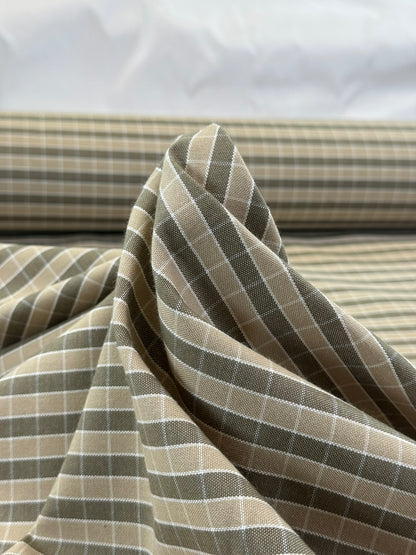 Scalamandre Oxford Check Tan and White Cotton Plaid from France - Brown Beige - By The Yard