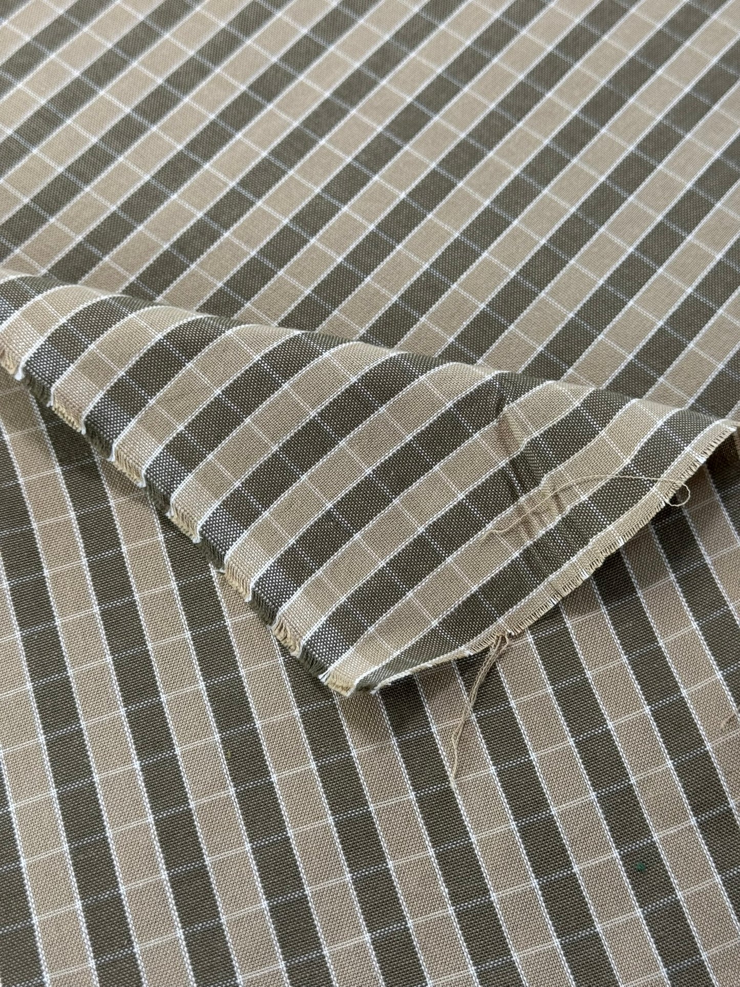 Scalamandre Oxford Check Tan and White Cotton Plaid from France - Brown Beige - By The Yard