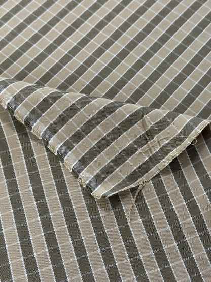 Scalamandre Oxford Check Tan and White Cotton Plaid from France - Brown Beige - By The Yard