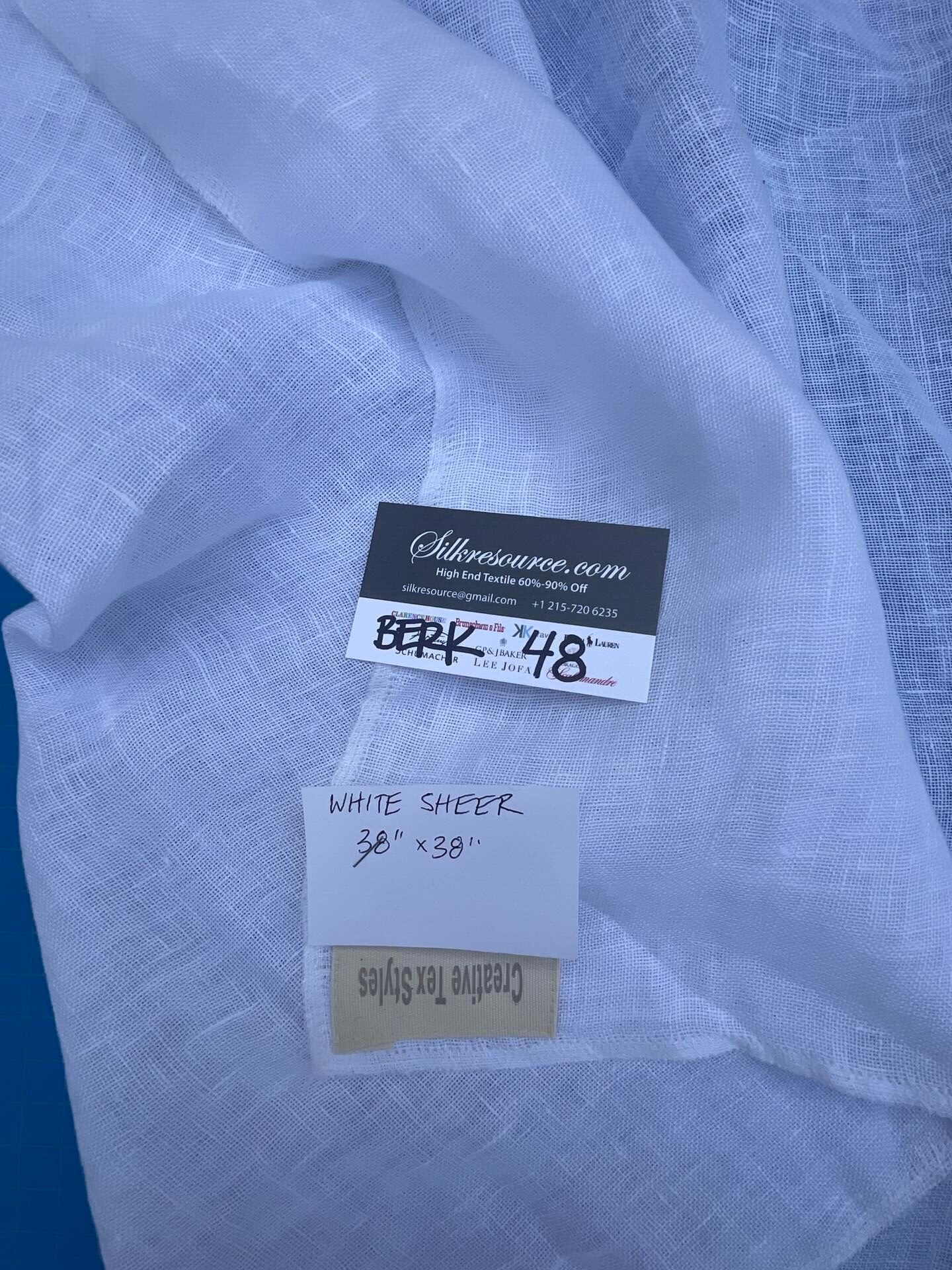 1 Berkbox48 38″x 38″ Square Scalamandre White Sheer Plain Solid Texture