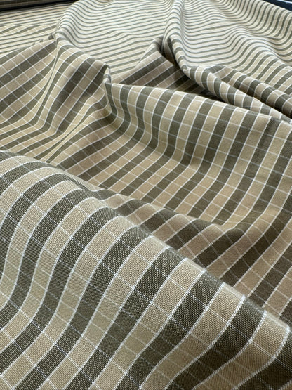 Scalamandre Oxford Check Tan and White Cotton Plaid from France - Brown Beige - By The Yard