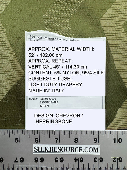 Scalamandre Savoir Faire Green Olive Chartreuse Chevron Silk - By The Yard - MSRP USD 264/y
