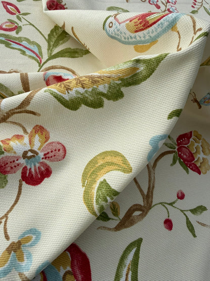 Scalamandre Westchester Cream Green Red Blue Animal Fox Bunny Bird Deer Duck Print Heavy Cotton - By The Yard - MSRP USD 192/Y