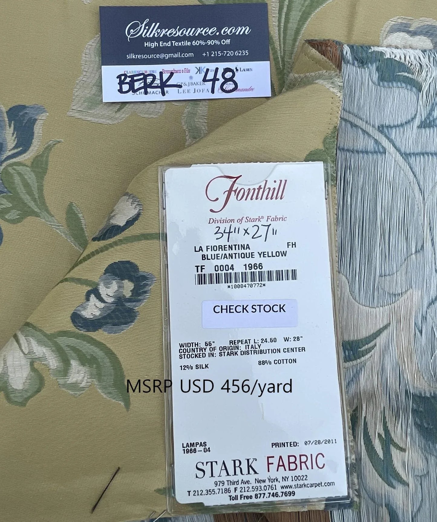 12 Berkbox48 34″x 27″  Scalamandre La Fiorentina Blue / Antique Yellow Lampases By Old World Weavers MSRP USD 456/y