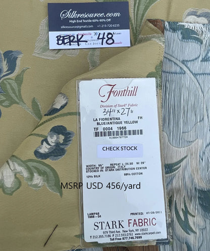 12 Berkbox48 34″x 27″  Scalamandre La Fiorentina Blue / Antique Yellow Lampases By Old World Weavers MSRP USD 456/y
