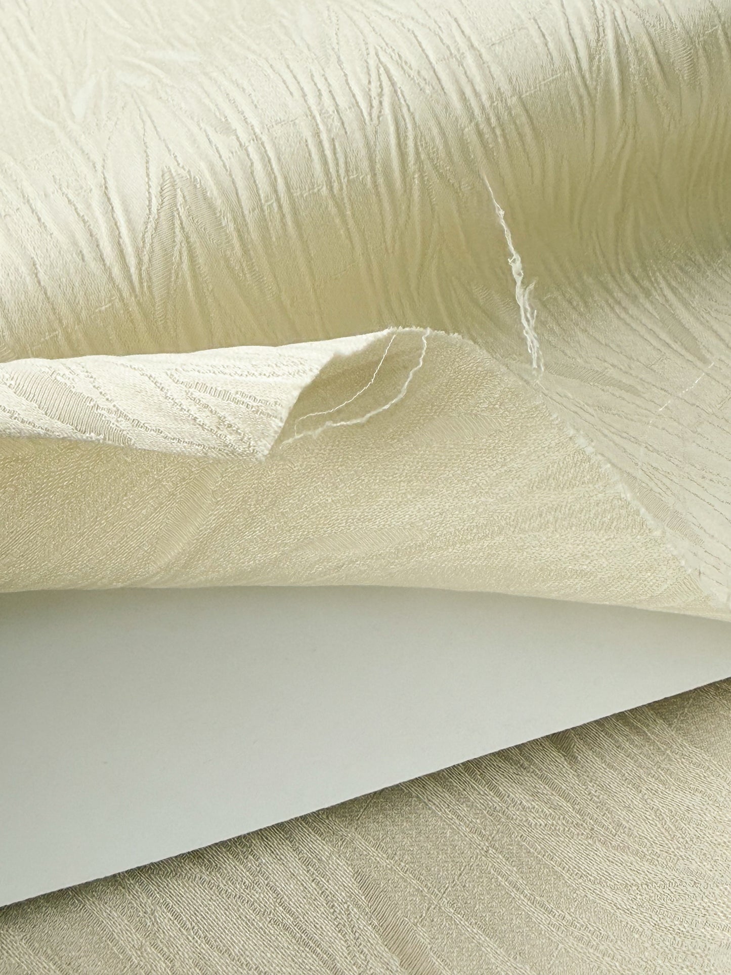 Scalamandre Pirana Ricci Silk Textured Chevron Willow Foliage Fabric in Cream White - By The Yard - MSRP USD298/y