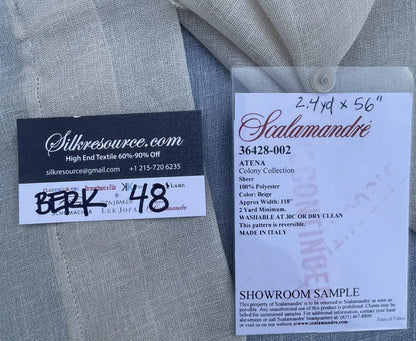 13 Berkbox48 2.4yard  Scalamandre ATENA Beige Colony Collection Sheer 100% Polyester