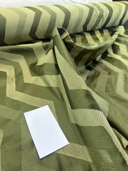 Scalamandre Savoir Faire Green Olive Chartreuse Chevron Silk - By The Yard - MSRP USD 264/y
