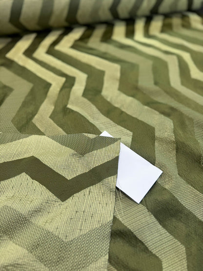 Scalamandre Savoir Faire Green Olive Chartreuse Chevron Silk - By The Yard - MSRP USD 264/y