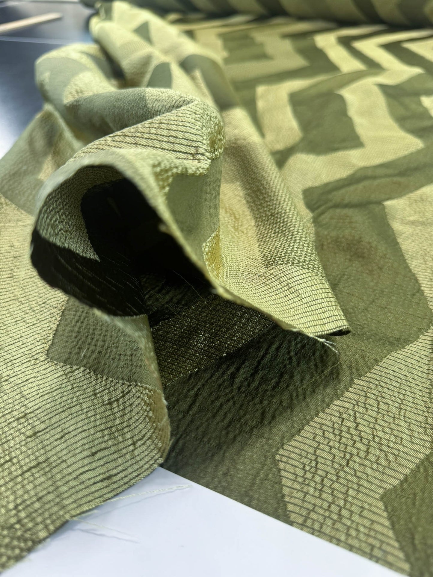 Scalamandre Savoir Faire Green Olive Chartreuse Chevron Silk - By The Yard - MSRP USD 264/y