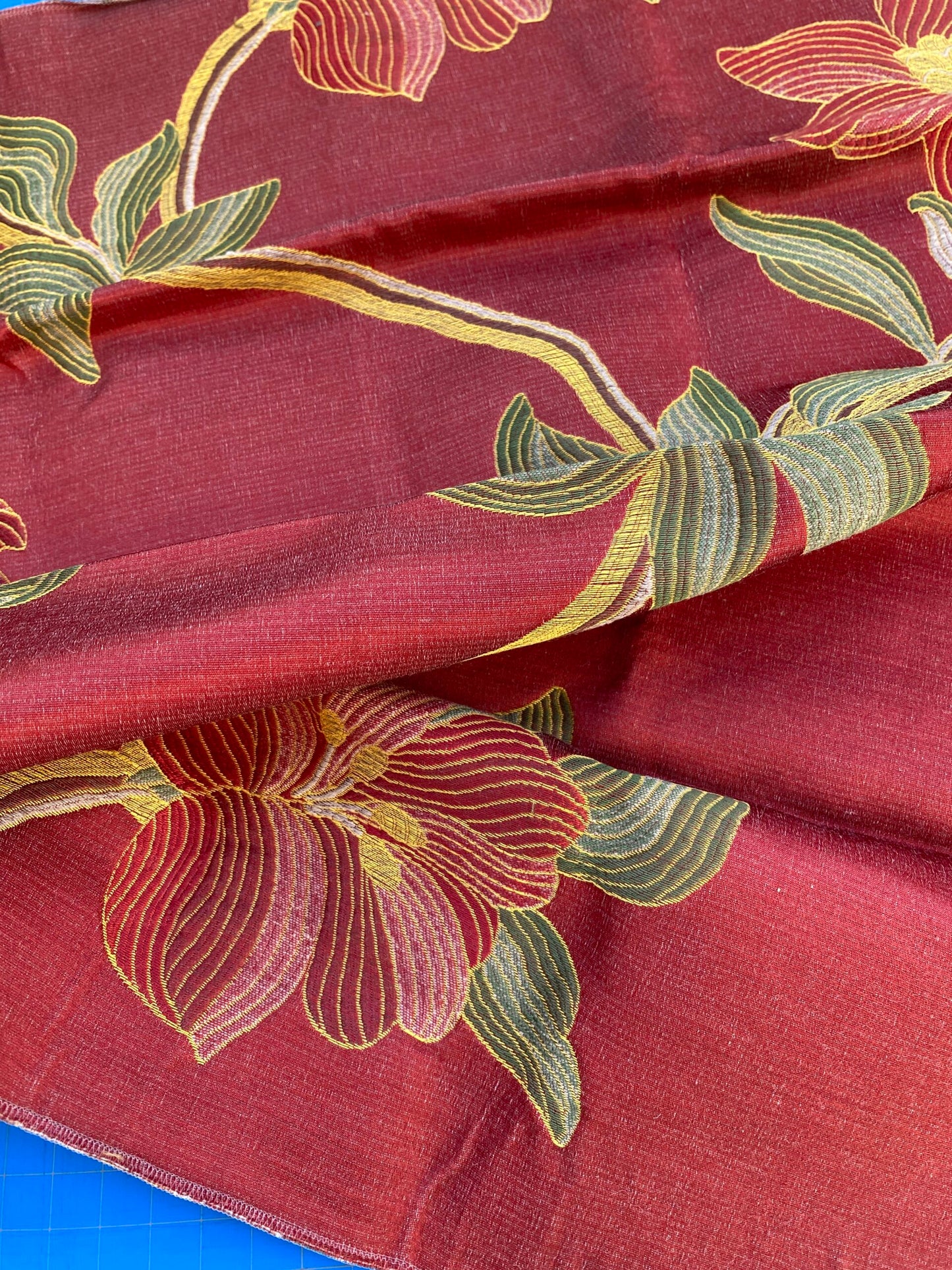 9 Berkbox73 Square Silk by Grey Watkins Caserta Lampas Red Botanical Tree Foliage MSRP USD 496/y