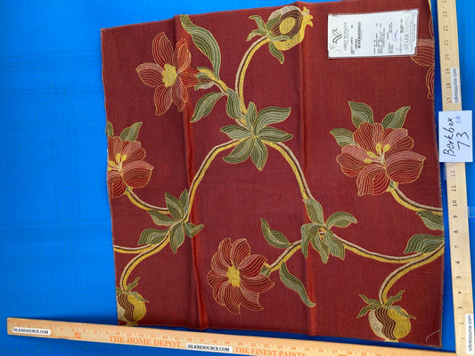 10 Berkbox73 Square Silk by Grey Watkins Caserta Lampas Red Botanical Tree Foliage MSRP USD 496/y