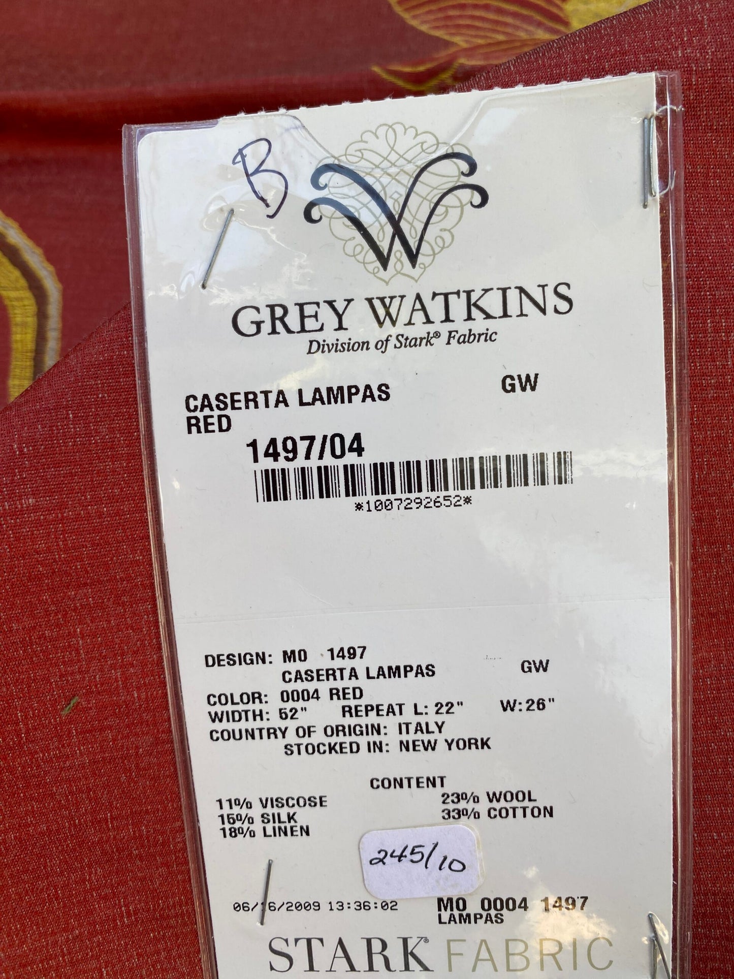 10 Berkbox73 Square Silk by Grey Watkins Caserta Lampas Red Botanical Tree Foliage MSRP USD 496/y