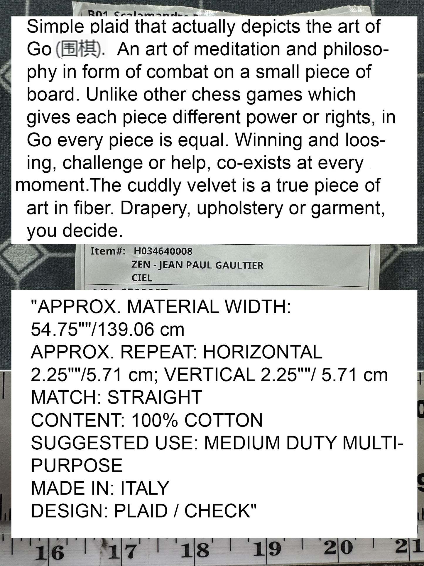 Scalamandre Zen - Jean Paul Gaultier Ciel Grey White Cotton Velvet Print Go Chess Asian Wisdom - By The Yard
