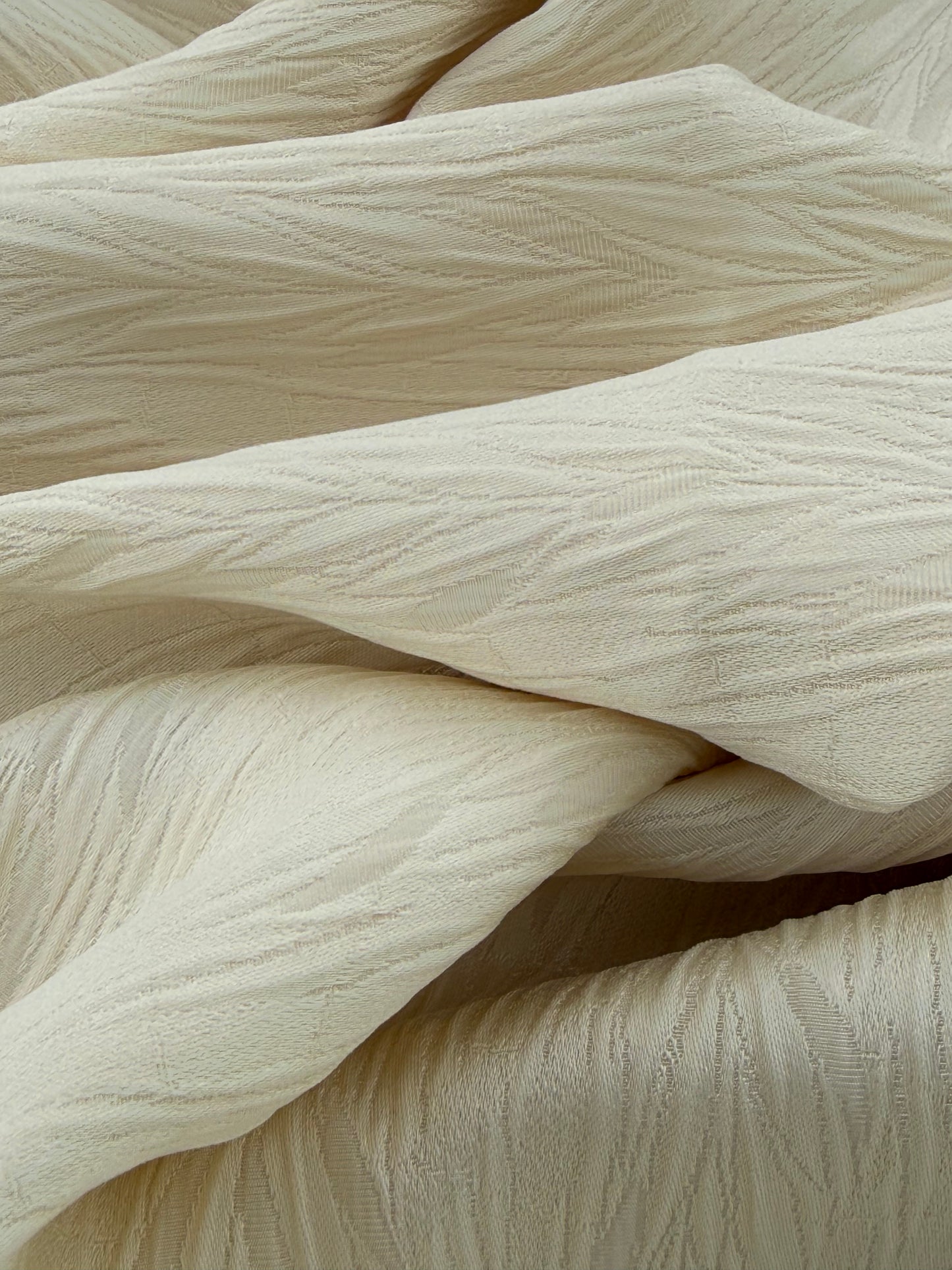Scalamandre Pirana Ricci Silk Textured Chevron Willow Foliage Fabric in Cream White - By The Yard - MSRP USD298/y