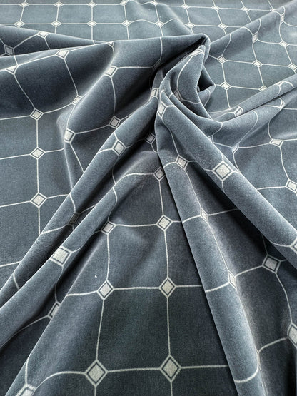 Scalamandre Zen - Jean Paul Gaultier Ciel Grey White Cotton Velvet Print Go Chess Asian Wisdom - By The Yard