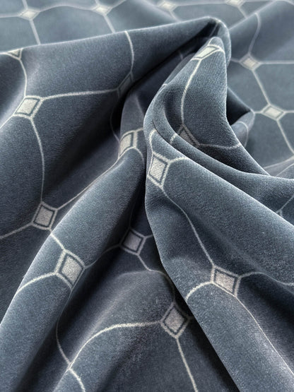 Scalamandre Zen - Jean Paul Gaultier Ciel Grey White Cotton Velvet Print Go Chess Asian Wisdom - By The Yard
