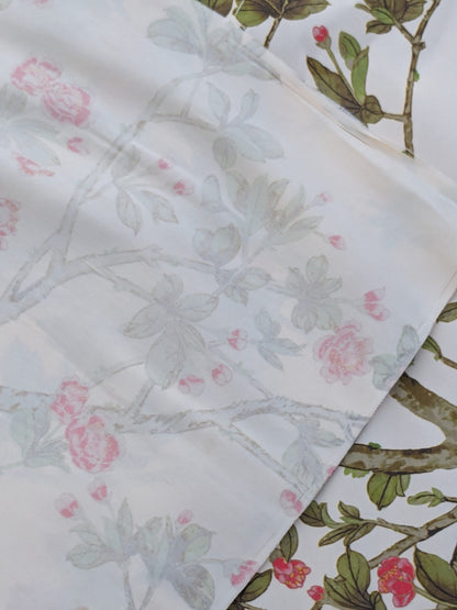 Scalamandre  KNOLLWOOD CORAL PEAR Silk Print Cherry Blossom Tree in Spring Pink Green by Old World Weavers  MSRP USD320/y