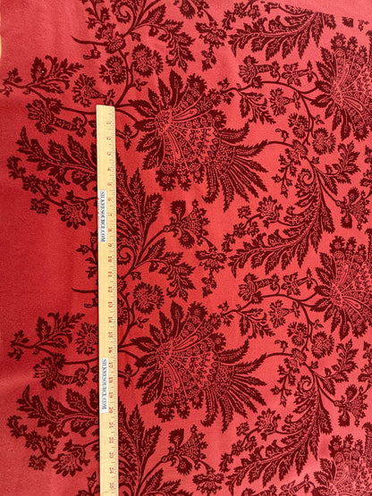 Scalamandre Monique in Red Jacobean Printed Felt Floral Brown On Red - By The Yard - MSRP USD290/y