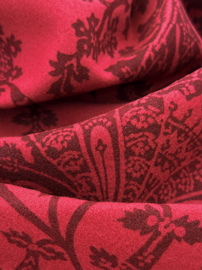 Scalamandre Monique in Red Jacobean Printed Felt Floral Brown On Red - By The Yard - MSRP USD290/y