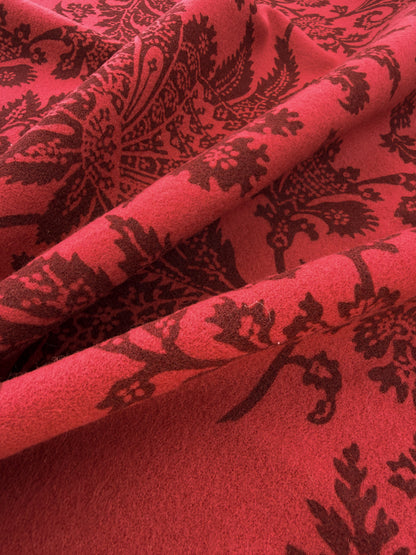 Scalamandre Monique in Red Jacobean Printed Felt Floral Brown On Red - By The Yard - MSRP USD290/y
