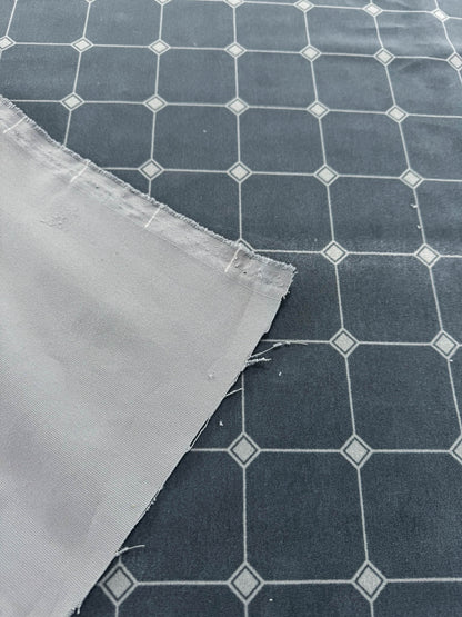 Scalamandre Zen - Jean Paul Gaultier Ciel Grey White Cotton Velvet Print Go Chess Asian Wisdom - By The Yard