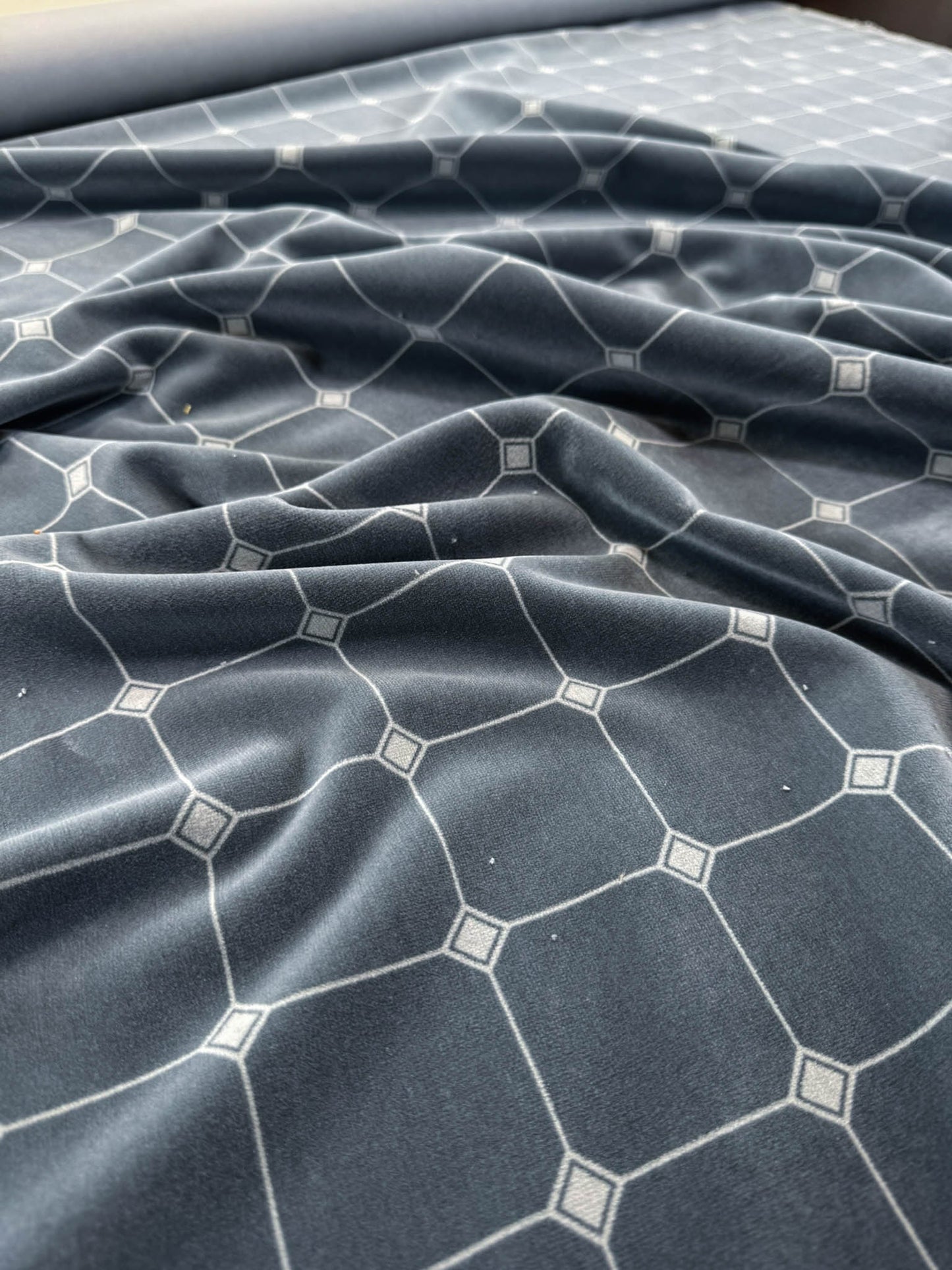 Scalamandre Zen - Jean Paul Gaultier Ciel Grey White Cotton Velvet Print Go Chess Asian Wisdom - By The Yard