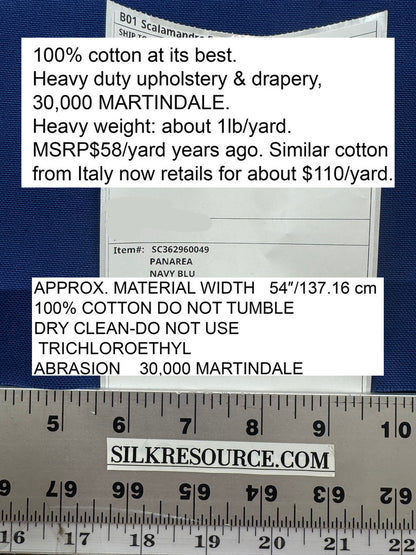 Scalamandre Panarea Navy Blu Blue Cotton Canvas Heavy Duty- By The Yard - MSRP USD 58